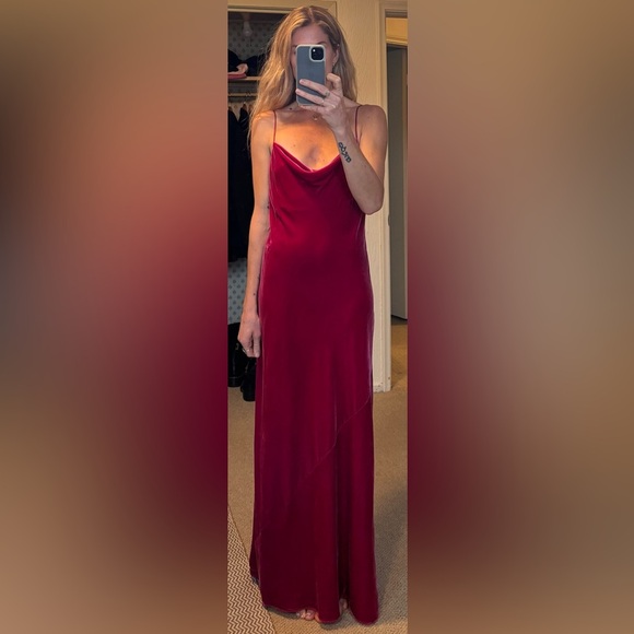 Banana Republic Rita Pink Velour Velvet Spaghetti Strap Draped Collar Slip Dress - Picture 3 of 15